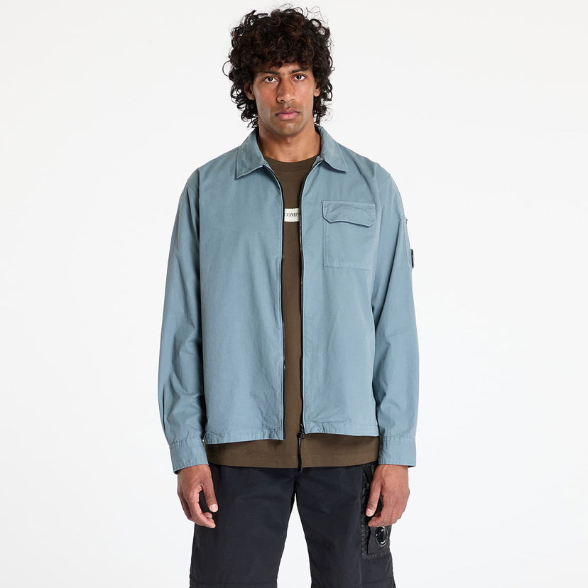 Vindjakke C.P. Company C.P. Company Organic Gabardine Full Zip Overshirt Blå | 18CMOS124A110143G-872
