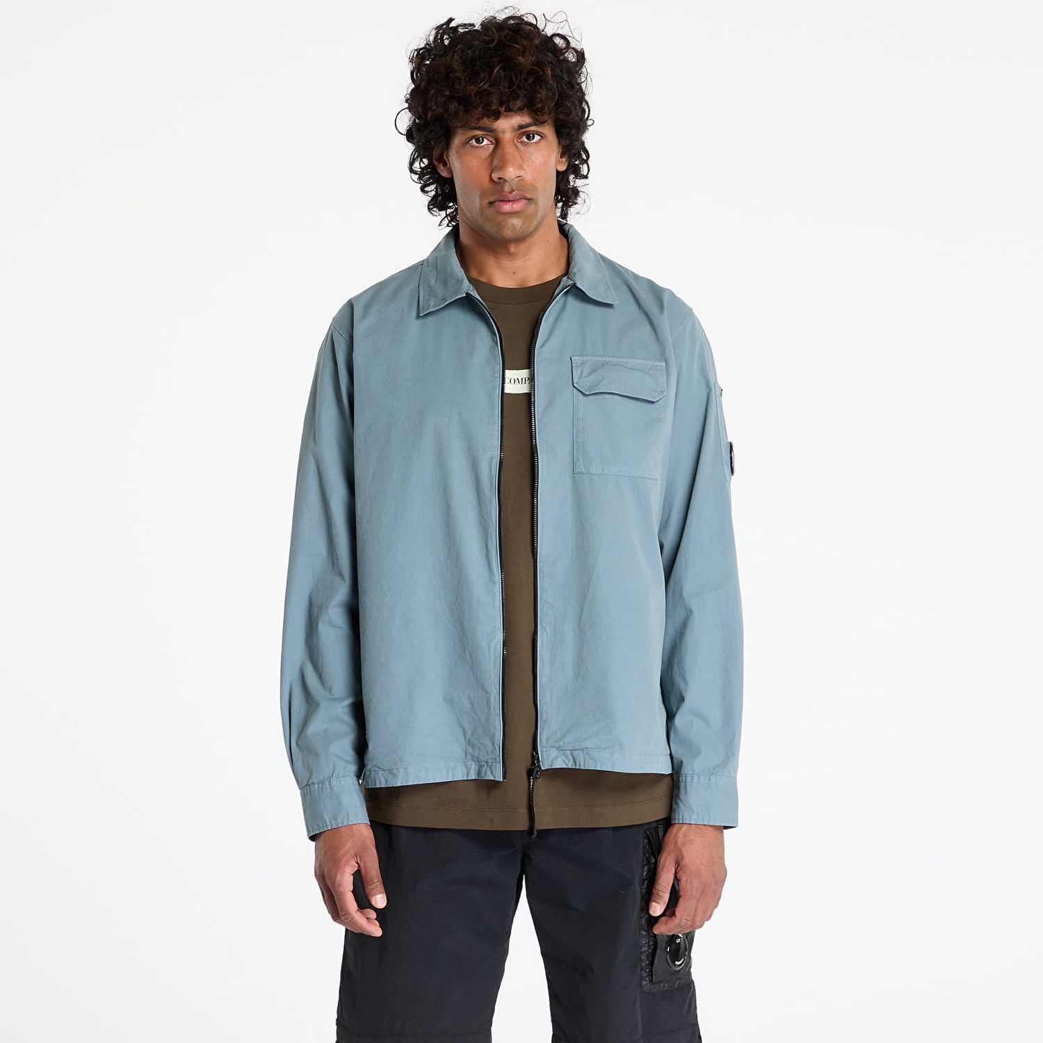 Vindjakke C.P. Company C.P. Company Organic Gabardine Full Zip Overshirt Blå | 18CMOS124A110143G-872, 0