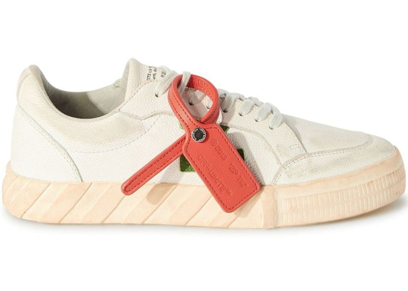 Sneakers og sko Off-White Vulcanized Low Distressed Leather White Green Hvid | OMIA085F23LEA0030155, 0