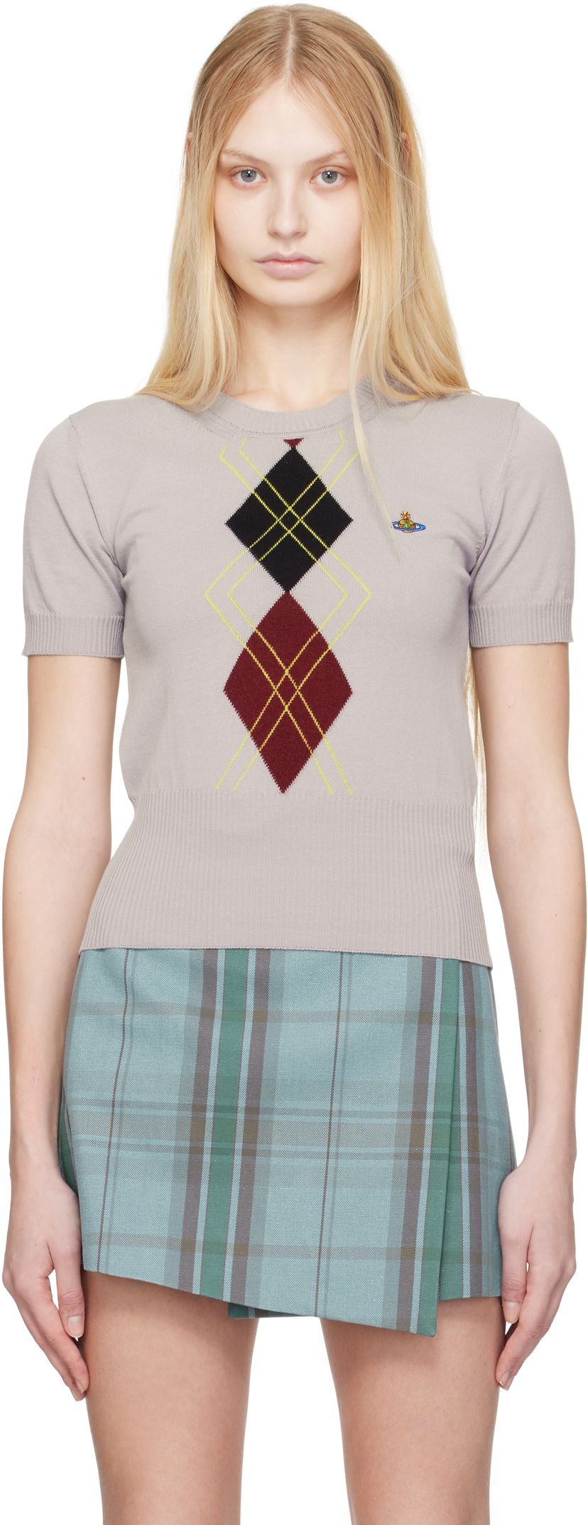 Sweater Vivienne Westwood Vivienne Westwood Argyle Knitted Top Grå | 1803005S-Y003D-
