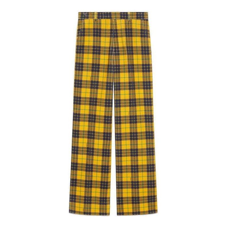 Bukser Gucci Straight-Leg Checked Tartan Cotton Pants Gul | 714622-ZAKSH-7088, 0