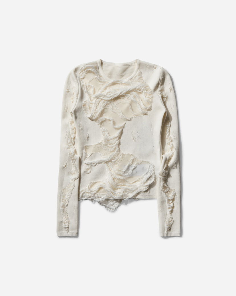 Sweater Maison Margiela Distressed Crewneck Sweater Hvid | S62HL0032 101
