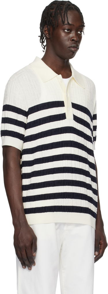 Polo skjorte Balmain Striped Knit Polo Shirt Hvid | EH1GB066KI01, 1
