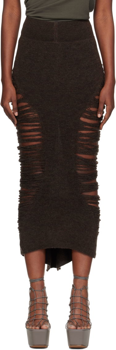 Nederdel Rick Owens Rick Owens Calf Dauphine Midi Skirt Brun | RP02E4685 KGRIDP, 0