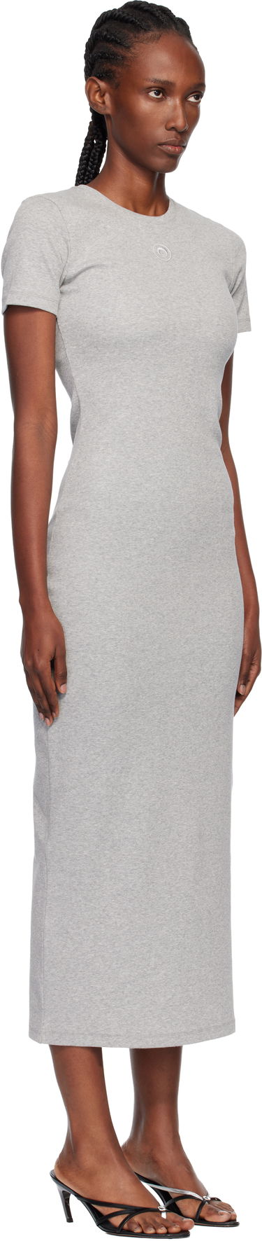 Kjole Marine Serre Marine Serre Moon Logo Ribbed Jersey Tube Maxi Dress Hvid | WDR057A CJER0011, 4