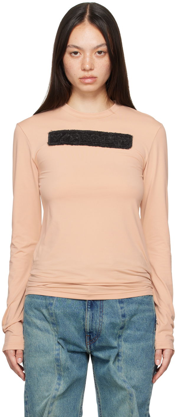 T-shirt Y/PROJECT Logo Patch Long Sleeve T-Shirt Beige | 204TO006, 0