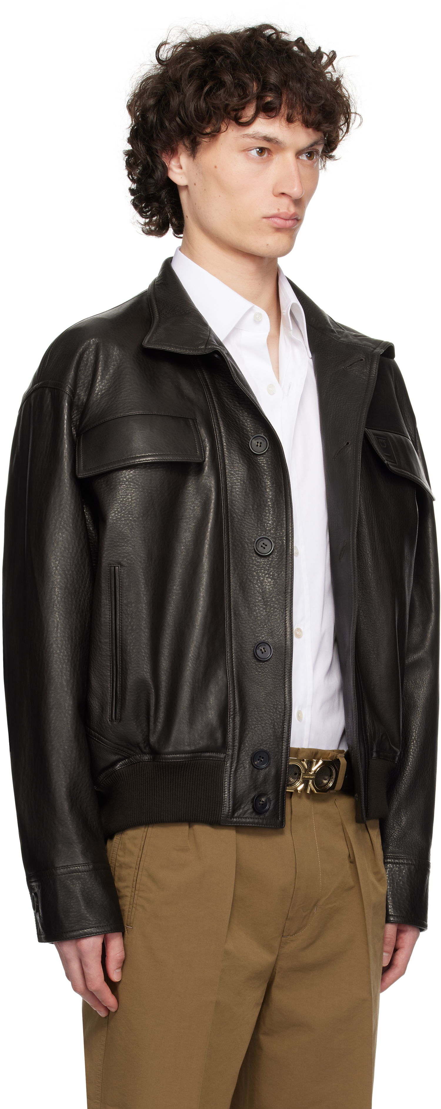 Jakke FERRAGAMO Ferragamo Grainy Leather Jacket Sort | 783255, 1
