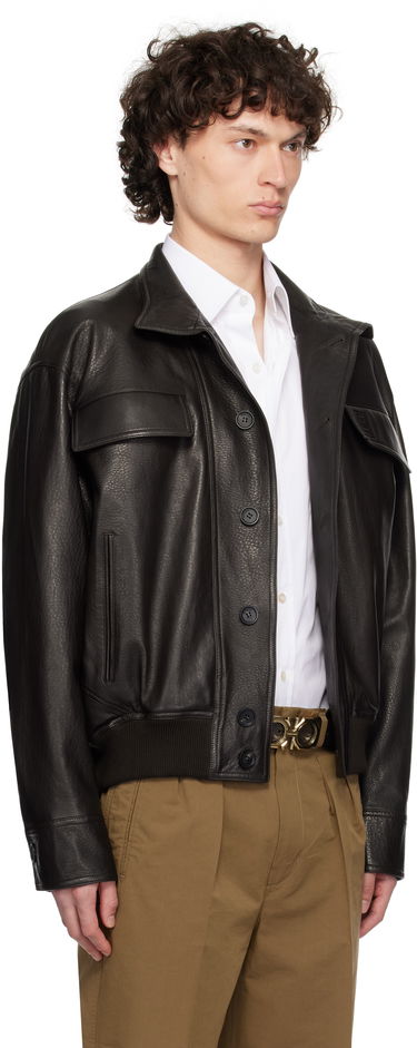 Jakke FERRAGAMO Ferragamo Grainy Leather Jacket Sort | 783255, 1