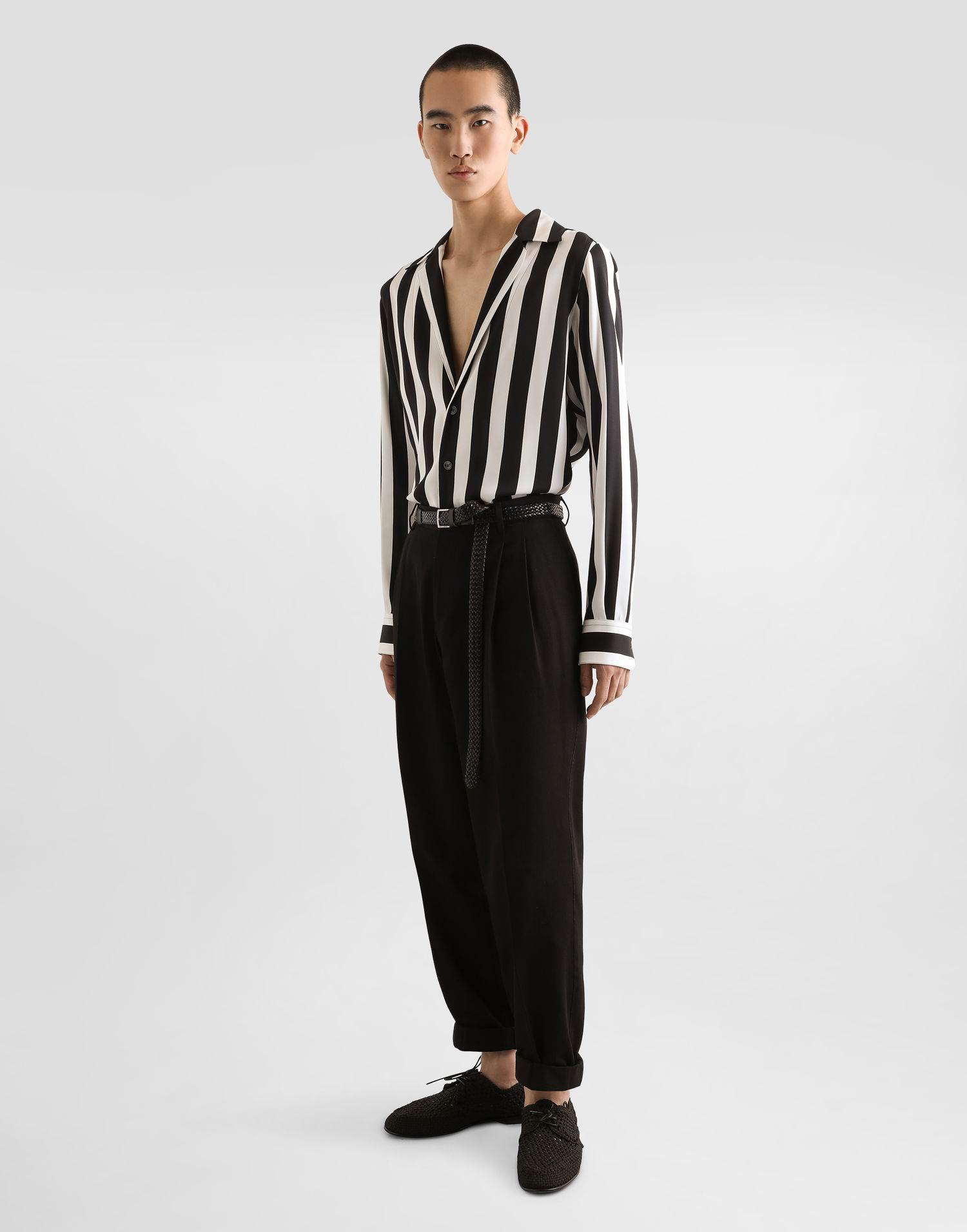Skjorte Dolce & Gabbana Dolce & Gabbana Silk Charmeuse Long Sleeve Shirt Sort | G5MX5TFSA5WHAXRN, 1