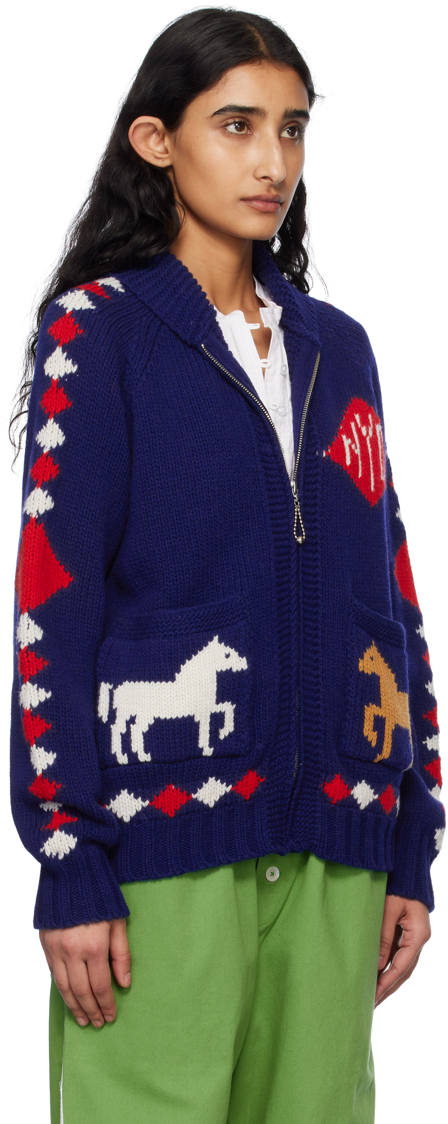 Sweater Bode Bode Diamond Corral Zip Cardigan Blå | MRS25KT015, 1