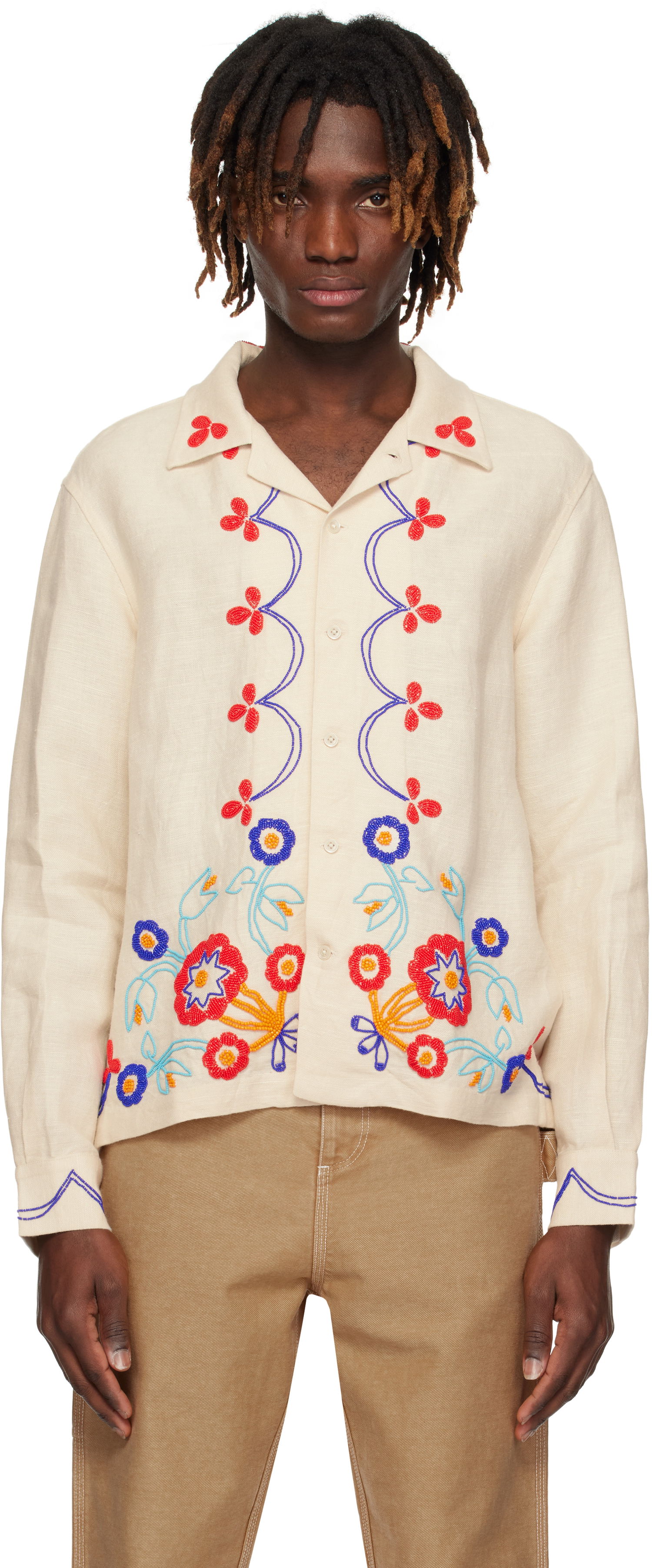 Skjorte Bode Bode Beaded Garden Party Shirt Beige | MRS25SH030, 0