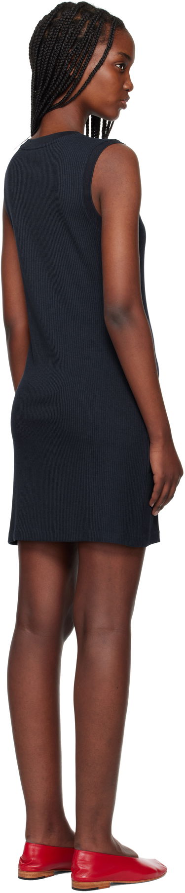 Kjole MAISON KITSUNÉ Maison Kitsuné Baby Fox Patch Ribbed Minidress Mørkeblå | OW01618KJ0134, 2
