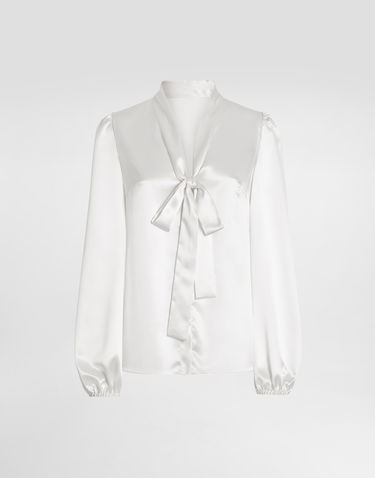 Skjorte Dolce & Gabbana Dolce & Gabbana Satin Pussy Bow Blouse Hvid | F5N70TFU1AUW0111, 0