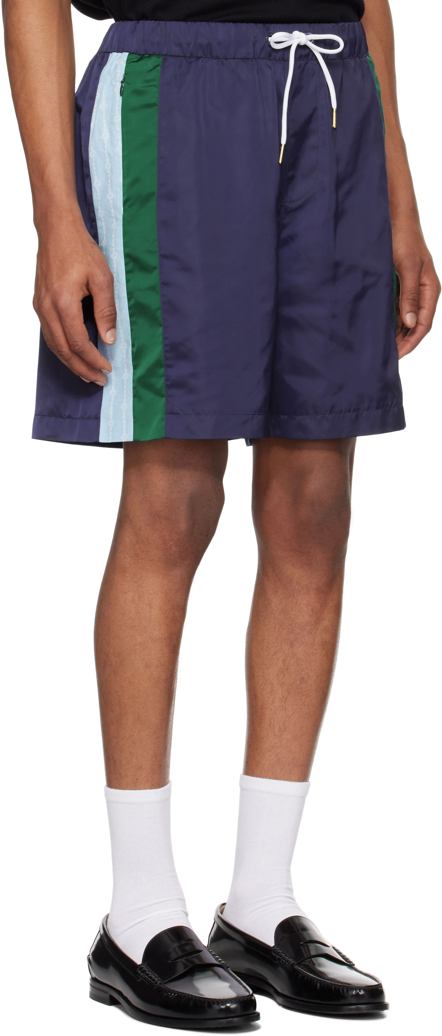 Shorts Casablanca Casablanca Pinstripe Laurel Track Shorts Mørkeblå | MS25-TR-273-01, 1