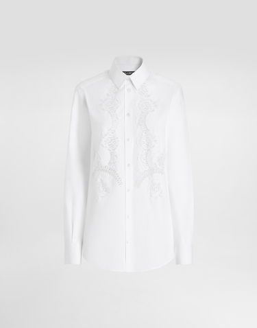 Skjorte Dolce & Gabbana Dolce & Gabbana Cotton Poplin Shirt with Lace Inlay Hvid | F5T32TFUEAJW0800, 0