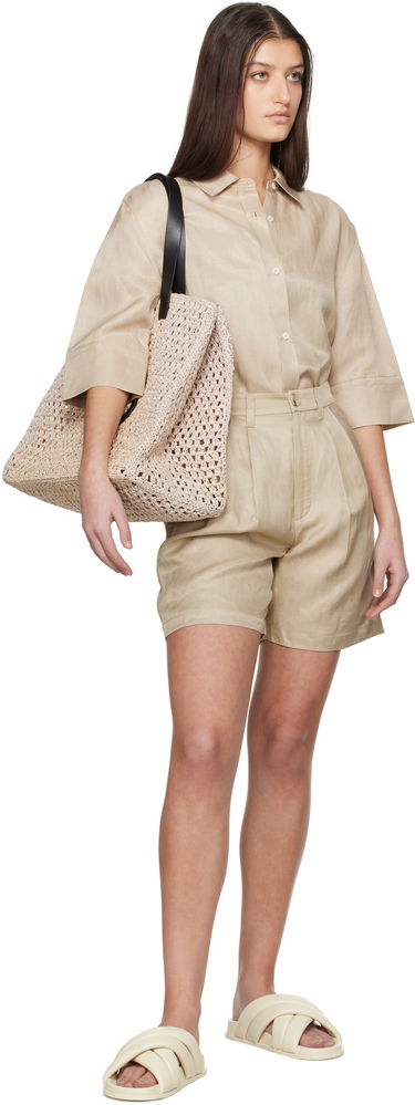 Shorts Anine Bing Anine Bing Carrie Pleated Linen Shorts Beige | A-05-9356-OMA10, 3