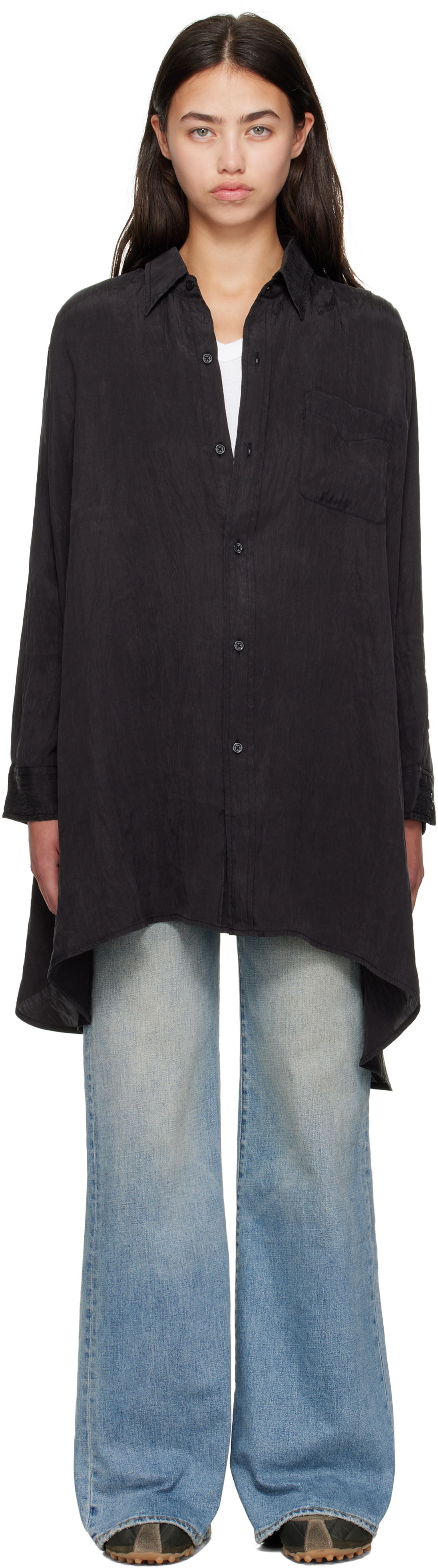 Skjorte R13 R13 Draped Front Shirt Sort | R13WR416-R510A, 0
