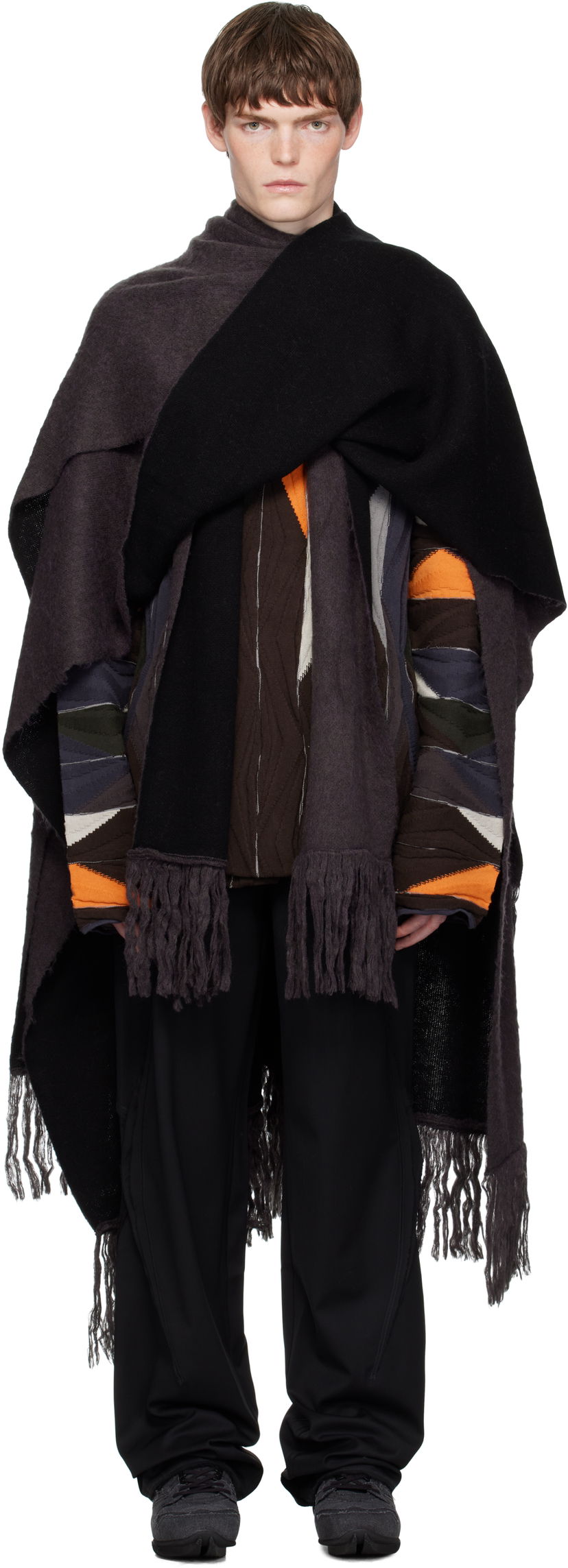Tørklæde KIKO KOSTADINOV Kiko Kostadinov Tarr Fringed Throw Scarf Sort | KKAW25KN07-110