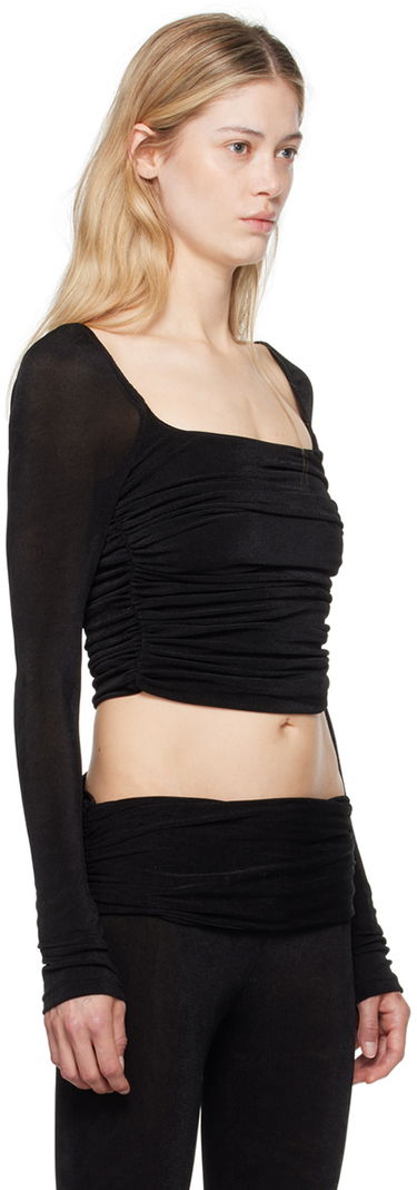 Crop top GUIZIO Guizio Crisia Ruched Long Sleeve Top Sort | P24111K066, 1