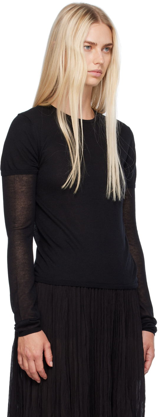 T-shirt TOTEME TOTEME Layered Long Sleeve T-Shirt Sort | 243-WRT0348-YA0079, 1