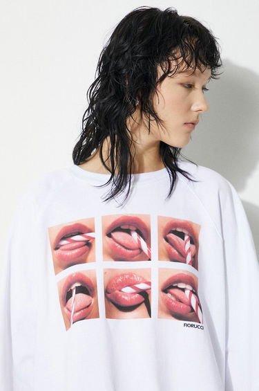 Crop top Fiorucci Fiorucci Mouth Print Cropped T-Shirt Hvid | U01FPTSH106CJ01WH01, 4