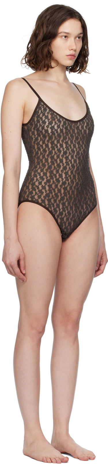 Krop Baserange Baserange Musial Semi-Sheer Bodysuit Brun | ONMU-LA-SU25, 1