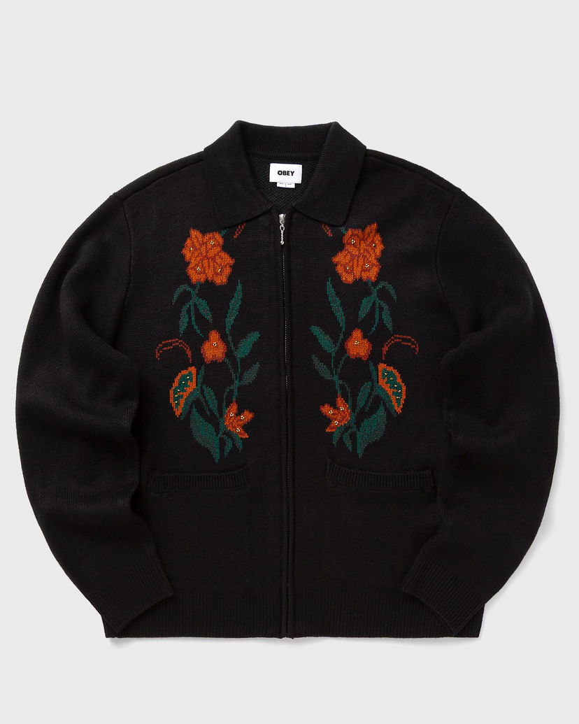 Sweater OBEY Collared Floral Zipped Knit Cardigan Flerfarvet | 151010041-BLK
