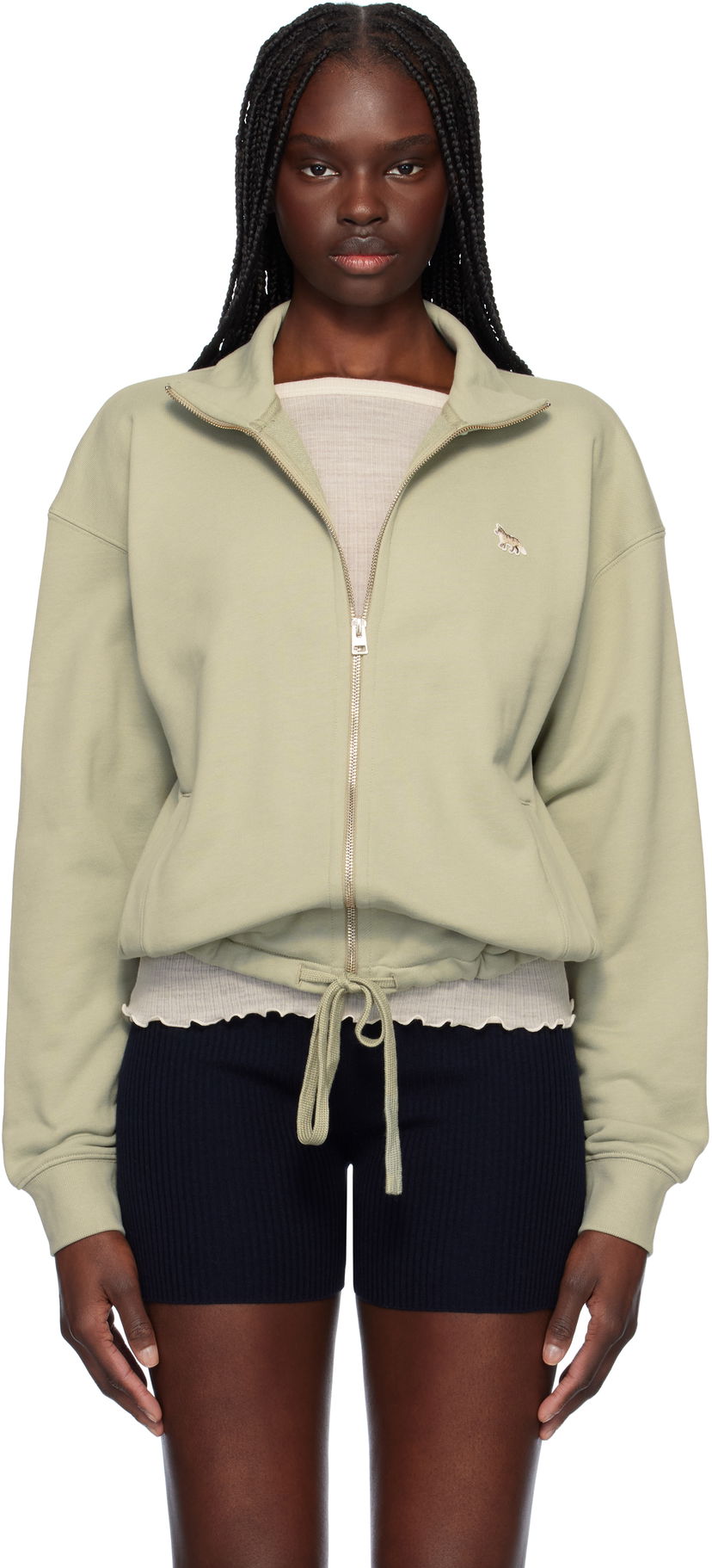 Sweatshirt MAISON KITSUNÉ Maison Kitsuné Baby Fox Patch Zip-Up Sweatshirt Grøn | OW02132KM0325