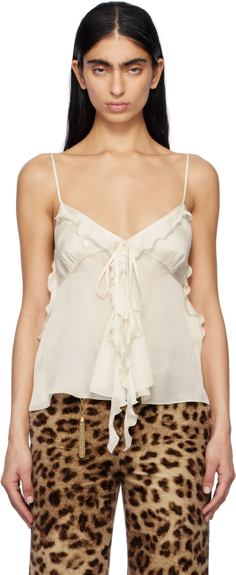Tanktop CHLOÉ Chloé Silk Ruffled Camisole Beige | CH25SHT08329