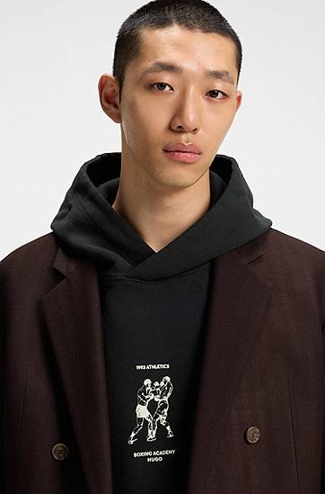 Sweatshirt BOSS Terry Hoodie with Boxing Artwork Sort | 50542399, 1