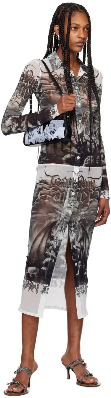 Kjole Jean Paul Gaultier Jean Paul Gaultier 'The Diablo' Print Mesh Midi Dress Hvid | 24/25-F-RO095-T546-0100, 3