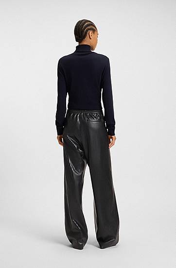 Bukser BOSS Relaxed-fit wide-leg striped faux leather trousers Sort | 50548123, 1