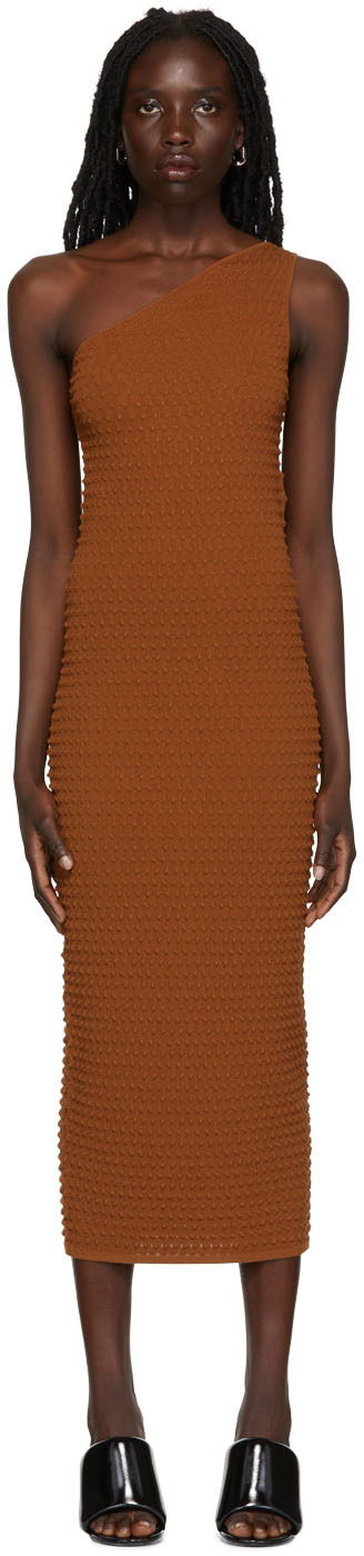 Kjole Helmut Lang Helmut Lang One Shoulder Textured Midi Dress Brun | M04HW704
