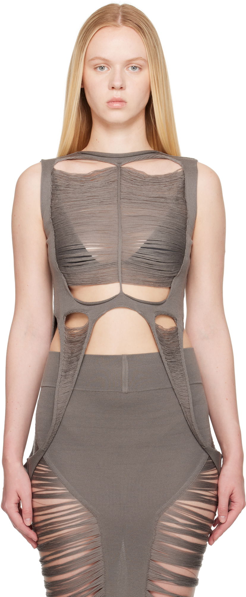 Tanktop Rick Owens Rick Owens Hollywood Tanja Destroyed Tank Top Grå | RO01E7615 KGRIDM