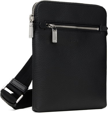 Skuldertaske BOSS Grained Italian Leather Envelope Bag with Embossed Logo and Front Zip Pocket Sort | 50529289, 2