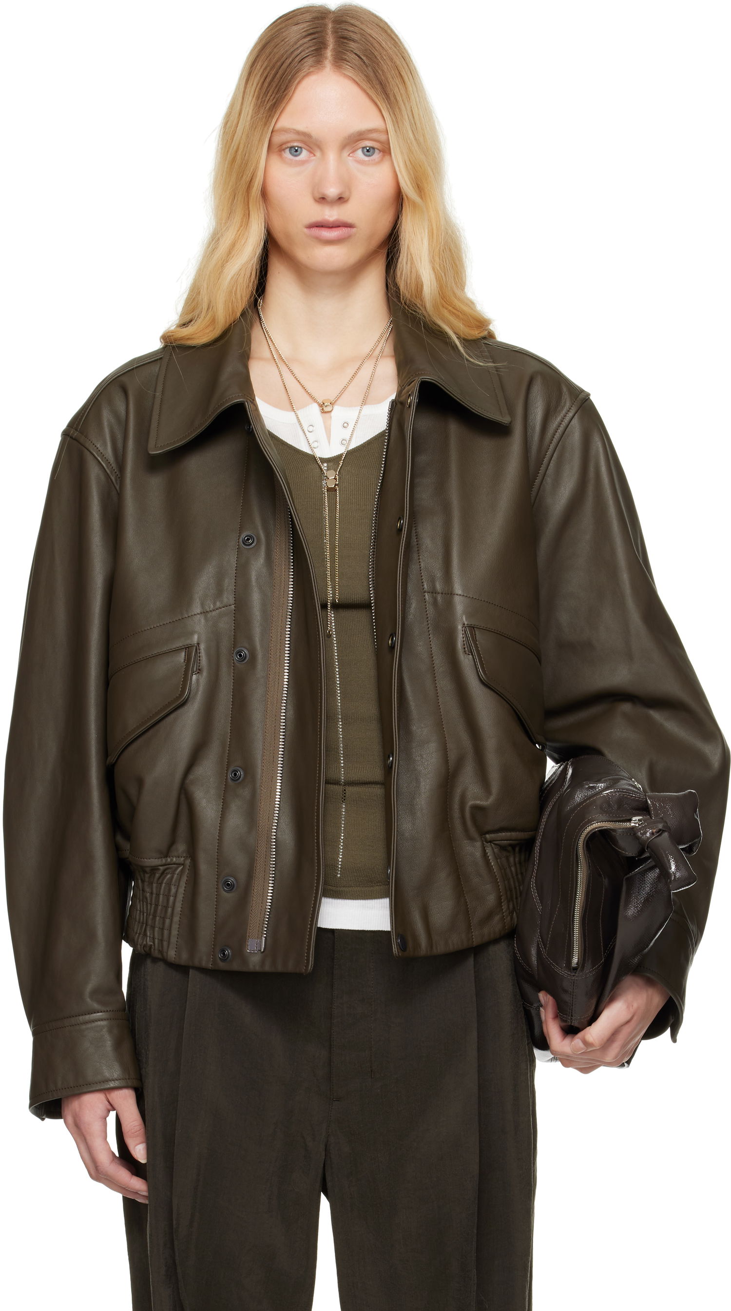 Bomberjakke LEMAIRE Lemaire Soft Nappa Leather Jacket Grøn | OW1135 LL0095, 0
