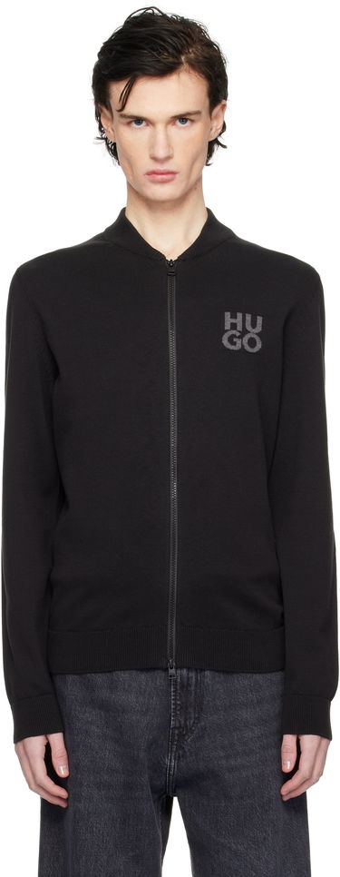 Sweater BOSS Knit Logo Bomber Jacket Sort | 50531819, 0