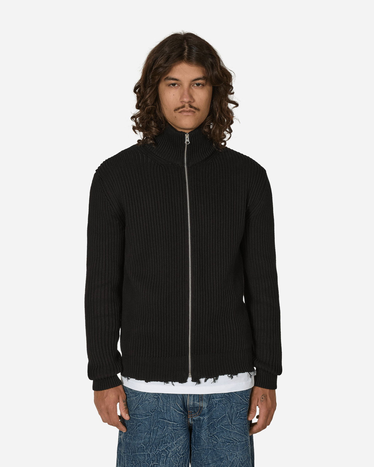 Sweater Maison Margiela Men's Black Full-Zip Ribbed Cotton Jacket Sort | SH0AM0028 900, 0