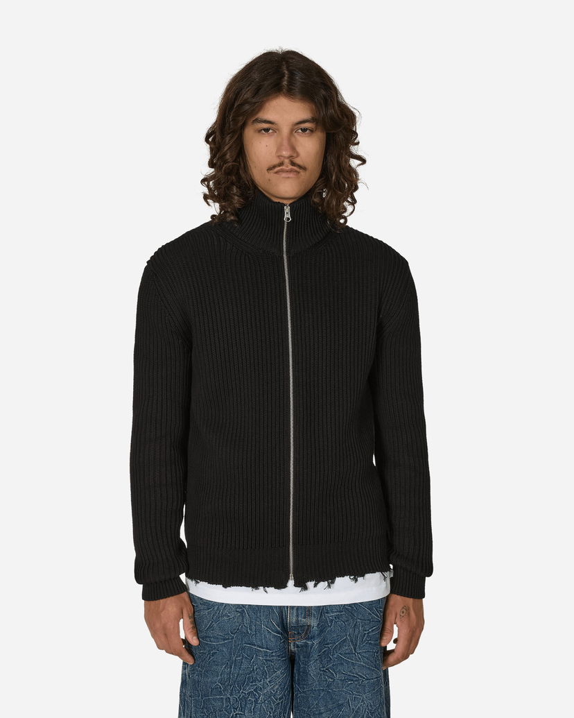 Sweater Maison Margiela Men's Black Full-Zip Ribbed Cotton Jacket Sort | SH0AM0028 900