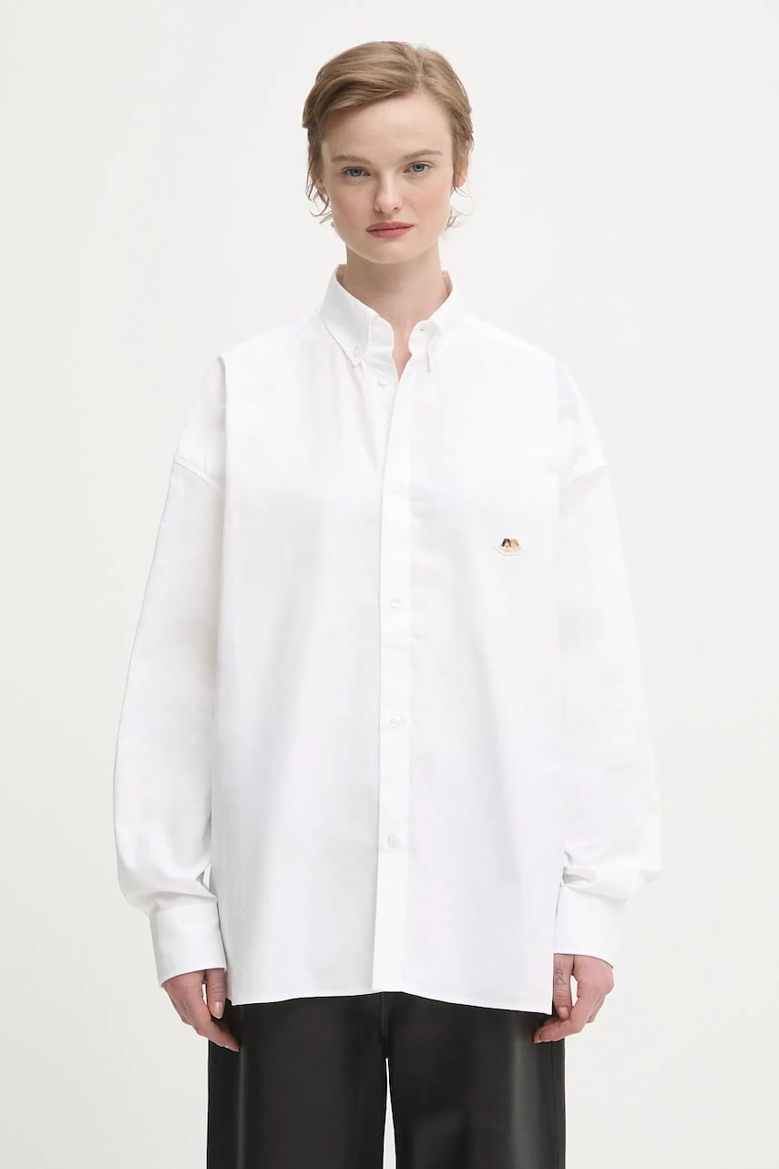 Skjorte Fiorucci Angel Patch Relaxed Fit Button-Up Shirt with Classic Collar Hvid | W02SMTLO055CO01WH01, 0
