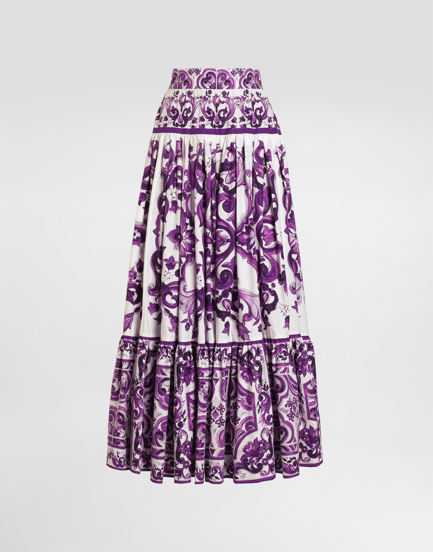 Nederdel Dolce & Gabbana Dolce & Gabbana Majolica Print Long Tiered Skirt Lilla | F4CX0THH5EWIP3TN, 0