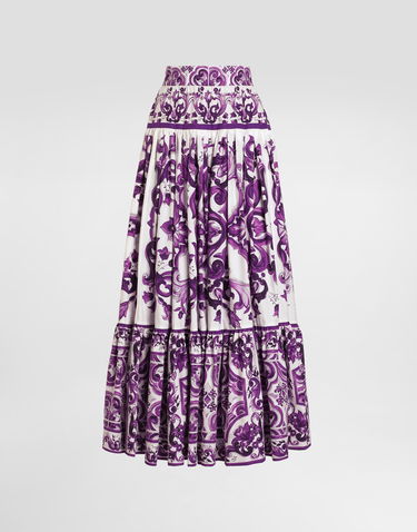 Nederdel Dolce & Gabbana Dolce & Gabbana Majolica Print Long Tiered Skirt Lilla | F4CX0THH5EWIP3TN, 0