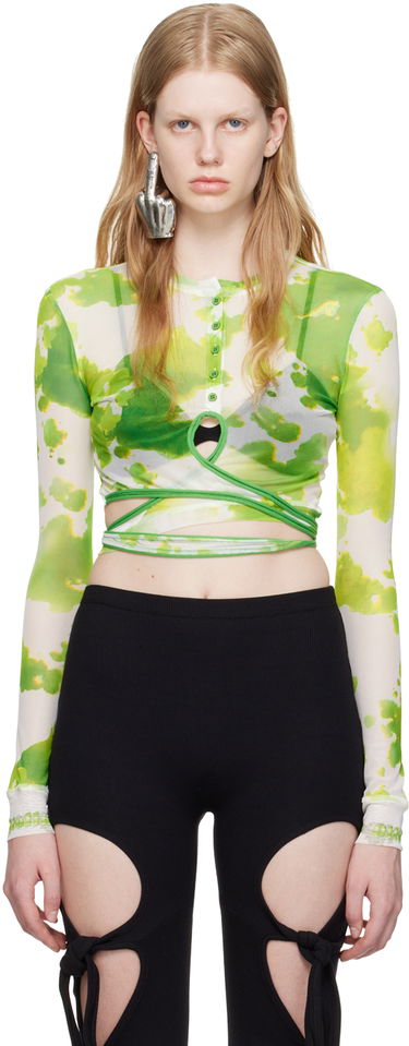 Crop top Ottolinger Ottolinger Tie-Front Long Sleeve T-Shirt Grøn | 101017, 0
