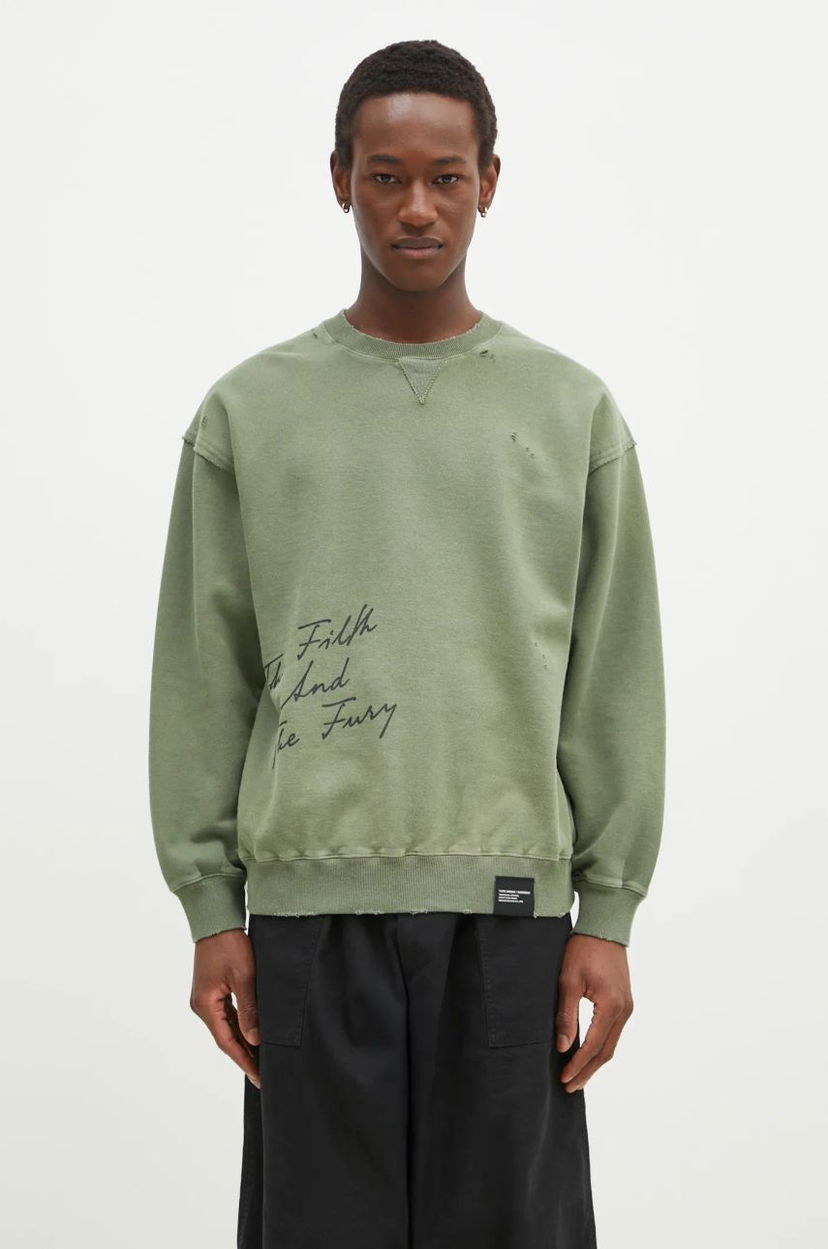 Sweatshirt Neighborhood NEIGHBORHOOD Crewneck Sweatshirt with Distressing and Graphic Print Grøn | 242OKNH.CSM01