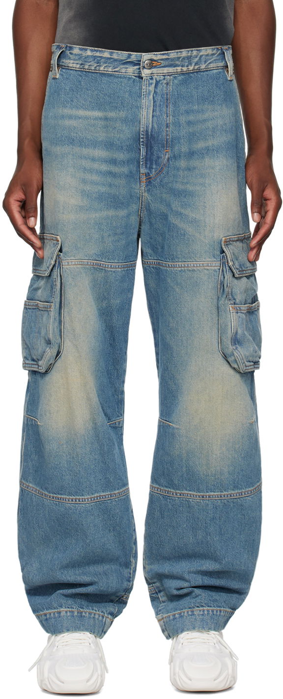 Cargo bukser Diesel Straight D-Fish Denim Cargo Pants Blå | A12833-09J83-01