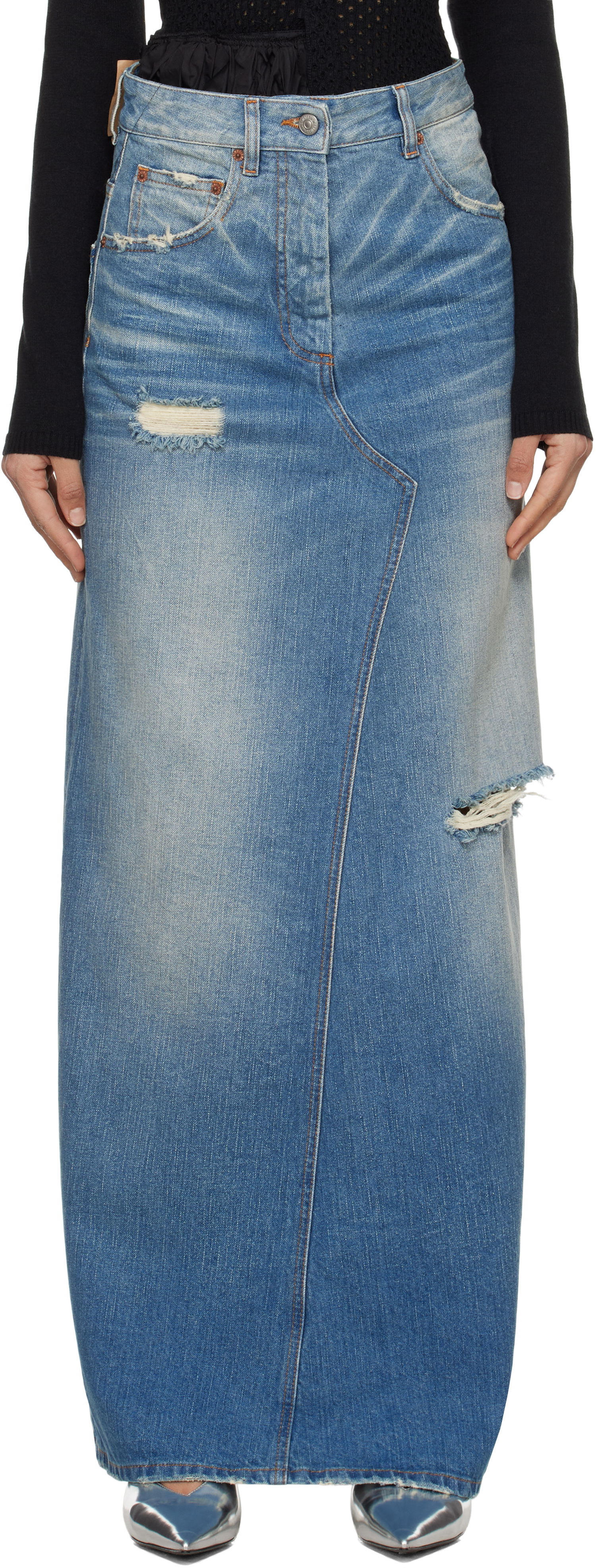 Nederdel Maison Margiela MM6 Maison Margiela Twisted Maxi Denim Skirt Blå | S52MI0016 M30016, 0