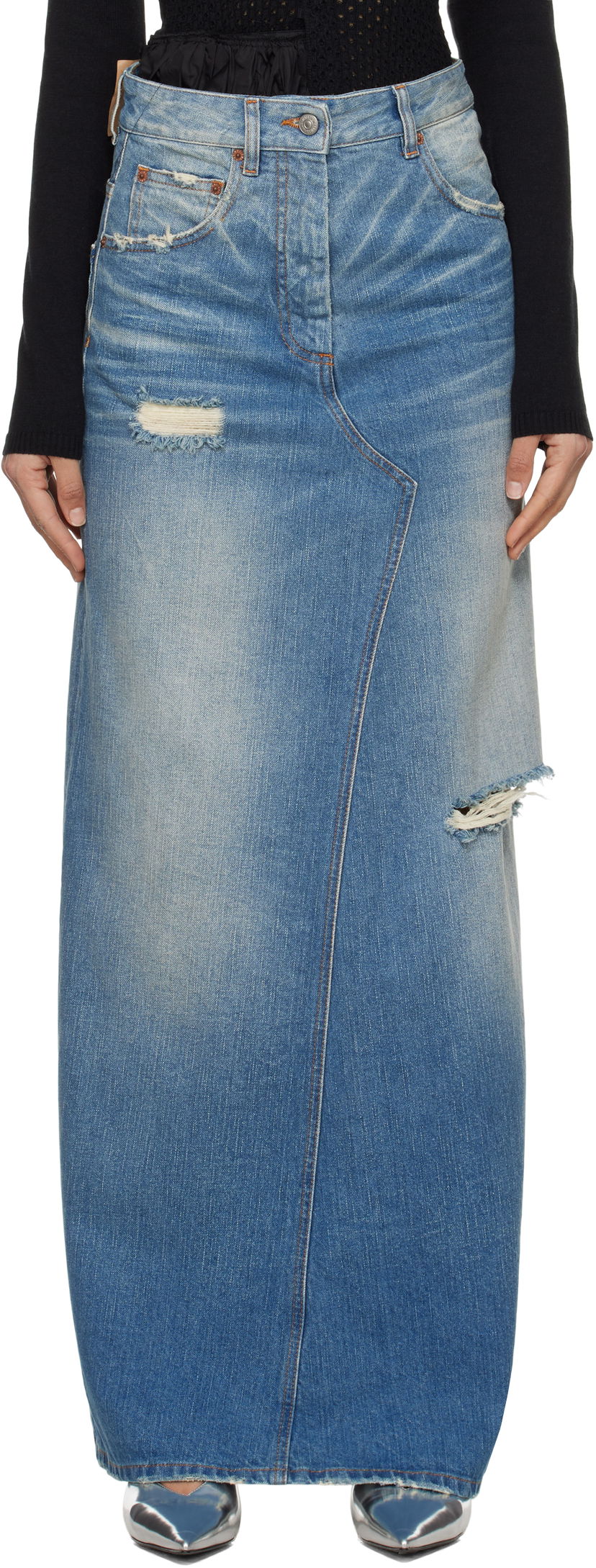 Nederdel Maison Margiela MM6 Maison Margiela Twisted Maxi Denim Skirt Blå | S52MI0016 M30016