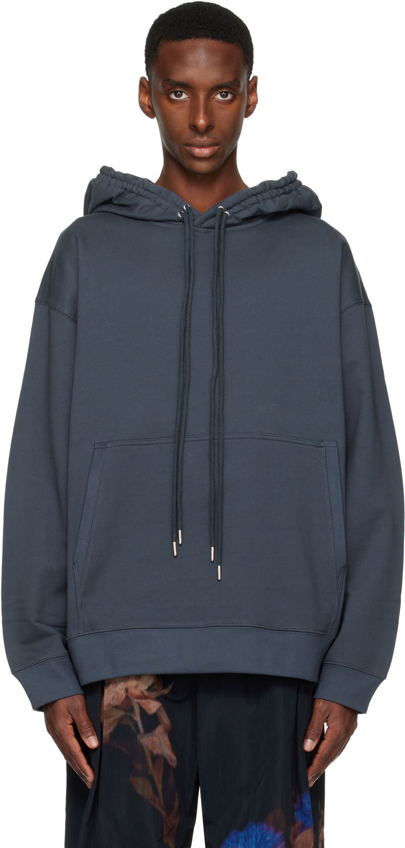 Sweatshirt Dries Van Noten Dries Van Noten Loose Fit Drawstring Kangaroo Pocket Hoodie Mørkeblå | 252-021153-2611