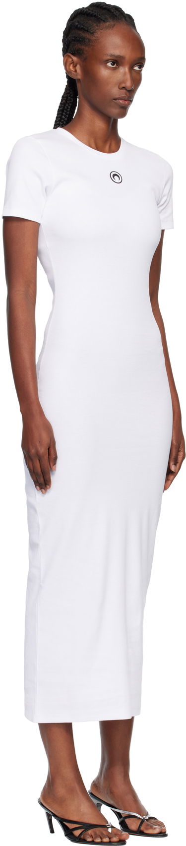 Kjole Marine Serre Marine Serre Moon Logo Ribbed Jersey Tube Maxi Dress Hvid | WDR057A CJER0011, 1