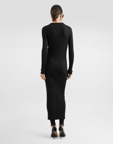 Kjole Dolce & Gabbana Dolce & Gabbana Long Ribbed Knit Midi Dress with Button Closure Sort | FXV37TJCVXGN0000, 2